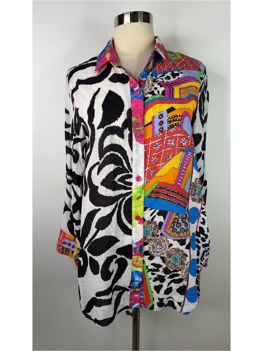 Pleats Collection by Pings Imports Geometric Pattern Button Down Shirt